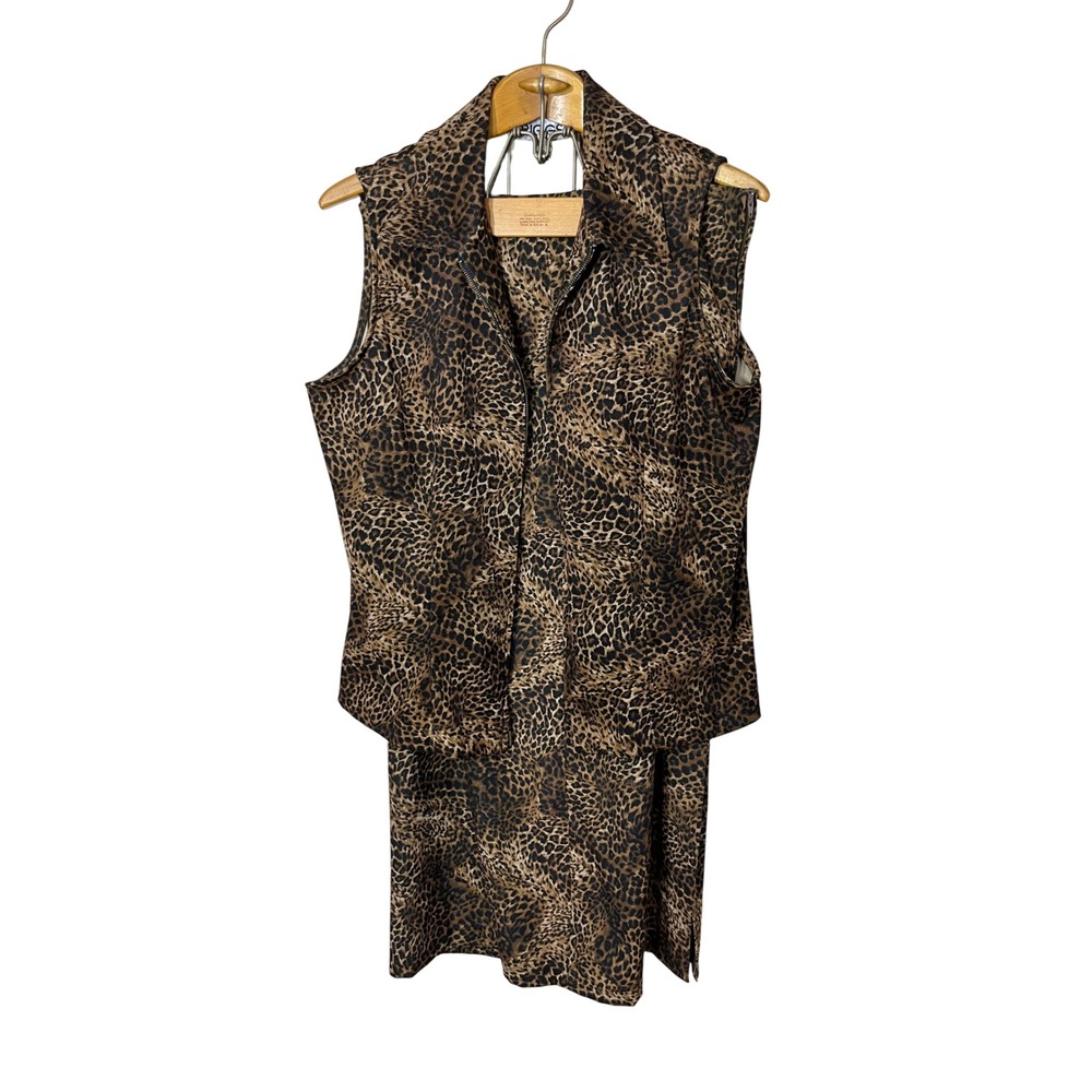 Vintage Briggs Leopard Print‎ Skirt Suit Set Sleeveless Vest Top Pencil Skirt 14